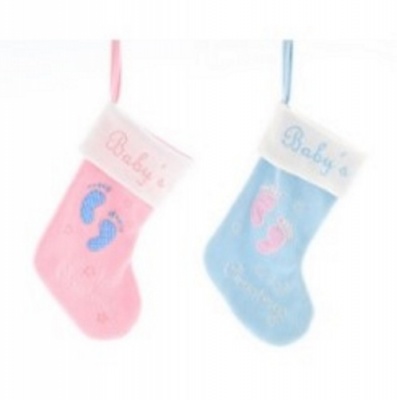 Festive 2 assorted Baby-s First Feet Stockings 30cm In Pink or Blue P012925 **Please Read Description**