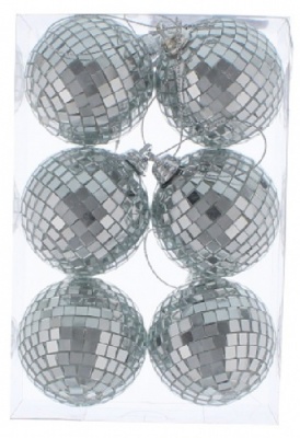 Festive 6 x 6cm Silver Mirror Balls P030622