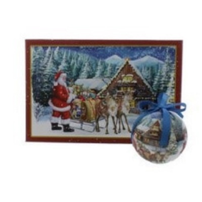 Festive 6 x 7.5cm Decoupage Balls Santa and House P032333