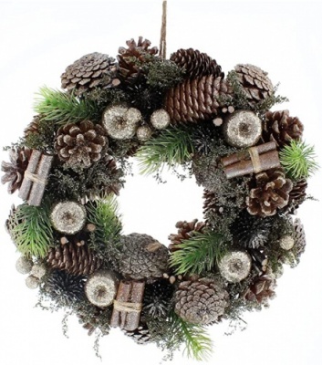 Festive 30cm Gold & Silver Bauble Wreath in Box P034448