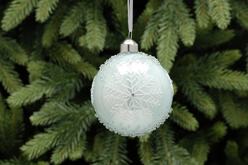 Festive 8cm Ice Blue / White Snowflake Glass Ball P030854 ...