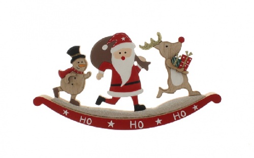 Festive 29cm Wooden Red/White Santa on a Rocking Frame P039514